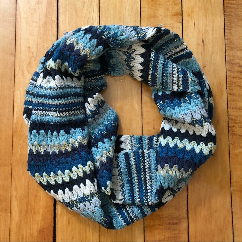 Lucky Brand Blue Crochet Infinity Scarf